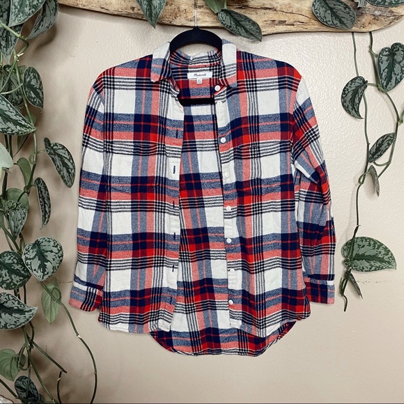 Madewell Red Plaid Flannel Long Sleeve - Picture 2 of 7